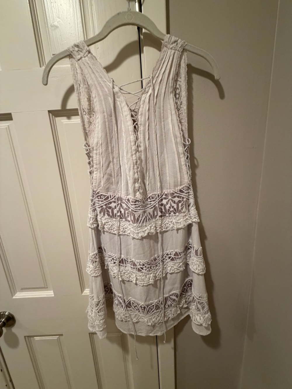 For Love & Lemons White Lace-Trim Mini Dress